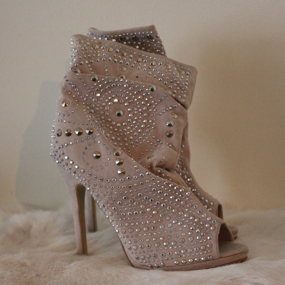 Studded Peep Toe Stiletto Booties